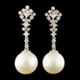 18K Gold 11.00MM Pearl & 0.92ctw Diamond Earrings
