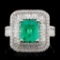 18K White Gold 1.69ct Emerald & 1.35ctw Diamond Ri
