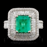18K White Gold 1.69ct Emerald & 1.35ctw Diamond Ri