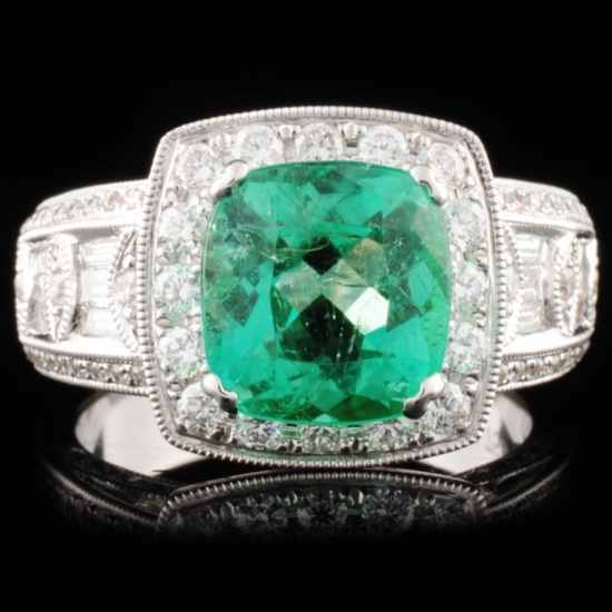 18K Gold 2.31ct Emerald & 1.10ctw Diamond Ring