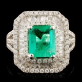 18K Gold 1.36ct Emerald & 1.10ctw Diamond Ring