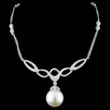 14K Gold 14MM Pearl & 1.58ctw Diamond Necklace