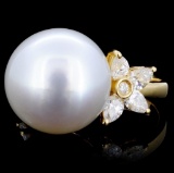 18K Gold 15mm South Sea Pearl & 1.24ct Diamond Rin