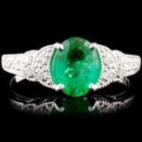 18K Gold 1.07ct Emerald & 0.15ctw Diamond Ring