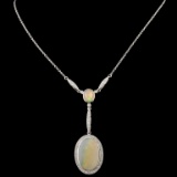 14K Gold 7.42ct Opal & 0.70ctw Diamond Necklace