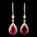 18K Gold 10.22ct Rubellite & 2.20ctw Diamond Earri