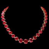 14k Gold 135.00ct Ruby & 4.00ct Diamond Necklace