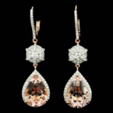 14K Gold 7.51ct Morganite & 0.94ct Diamond Earring