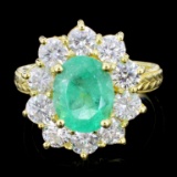 14K Gold 3.00ct Emerald & 1.50ctw Diamond Ring