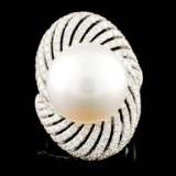 18K Gold 15.00MM Pearl & 1.41ctw Diamond Ring