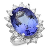 14K Gold 16.00ct Tanzanite & 1.50ct Diamond Ring