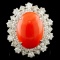 14K Gold 5.47ct Coral & 1.82ctw Diamond Ring