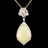 14K Gold 6.37ct Opal & 0.61ctw Diamond Pendant