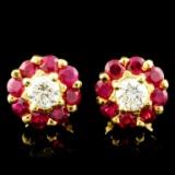 18K Gold 1.30ctw Ruby & 0.49ctw Diamond Earrings