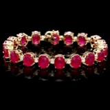 14k Gold 45.00ct Ruby & 1.00ct Diamond Bracelet