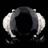 14K Gold 13.50ct Sapphire & 0.75ctw Diamond Ring