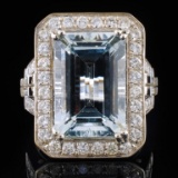 14K White Gold 7.64ct Aquamarine & 1.25ctw Diamond