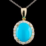 14K Gold 2.85ct Turquoise & 0.50ctw Diamond Pendan