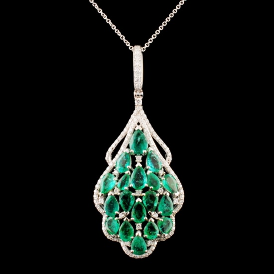 14K Gold 6.58ctw Emerald & 0.87ctw Diamond Pendant
