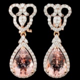 14K Gold 6.86ct Morganite & 1.30ctw Diamond Earrin