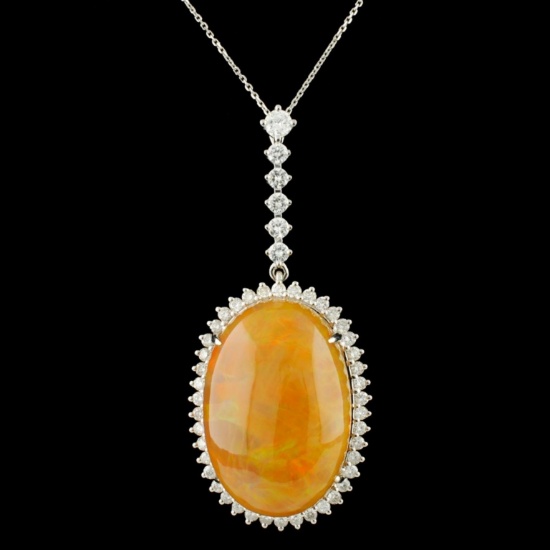 18K Gold 24.45ct Opal & 1.25ctw Diamond Pendant