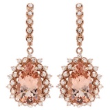 14K Gold 12.00ct Morganite & 1.90ct Diamond Earrin