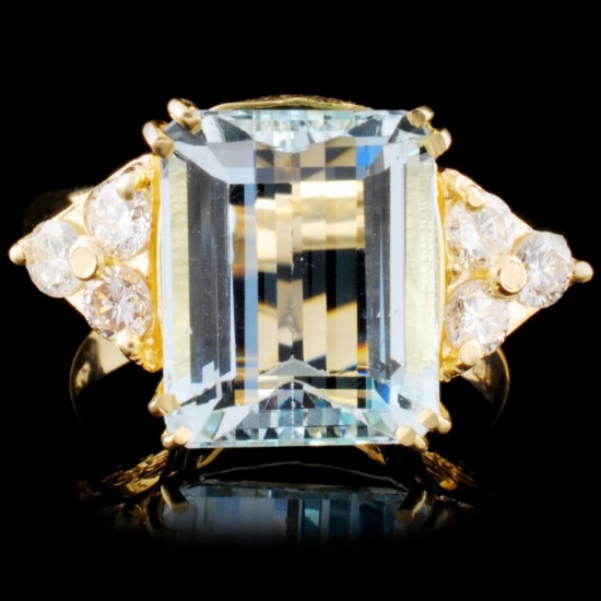 14K Gold 8.01ct Aquamarine & 0.61ctw Diamond Ring