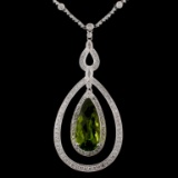 14K White Gold 9.29ct Peridot & 1.95ct Diamond Nec