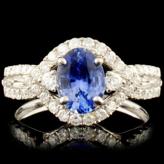 18K Gold 1.04ct Sapphire & 0.45ctw Diamond Ring