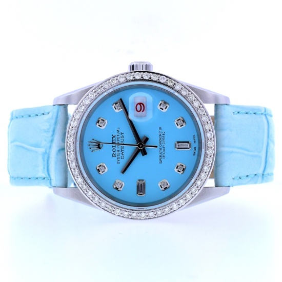 Rolex DateJust Diamond Light Blue 36MM Wristwatch