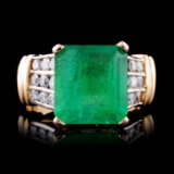 14K Yellow Gold 4.65ct Emerald & 0.63ct Diamond Ri