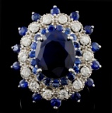 14K White Gold 7.50ct Sapphire & 1ct Diamond Ring
