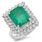 14K Gold 6.50ct Emerald & 1.50ct Diamond Ring