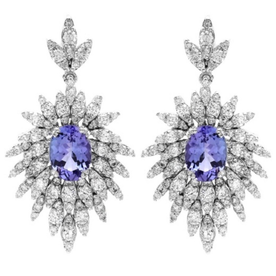 14K Gold 3.00ct Tanzanite & 2.50ct Diamond Earring