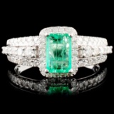18K Gold 0.88ct Emerald & 0.63ctw Diamond Ring