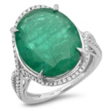 14K Gold 10.50ct Emerald & 0.30ct Diamond Ring