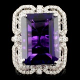 18K Gold 15.40ct Amethyst & 1.10ctw Diamond Ring