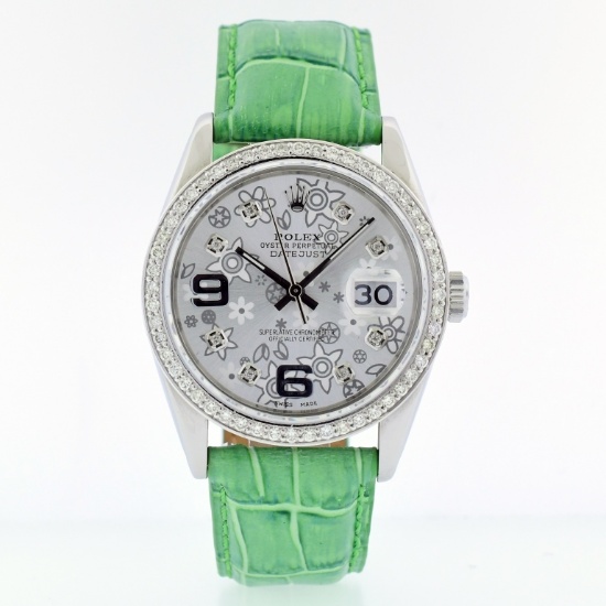 Rolex DateJust Diamond Floral Green 36MM Watch