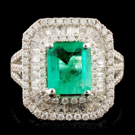 18K Gold 1.36ct Emerald & 1.10ctw Diamond Ring