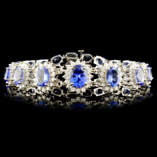 14K Gold 29.40ctw Tanzanite & 2.60ctw Diamond Brac