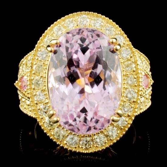 14K Gold 13.84ct Kunzite & 1.72ctw Diamond Ring