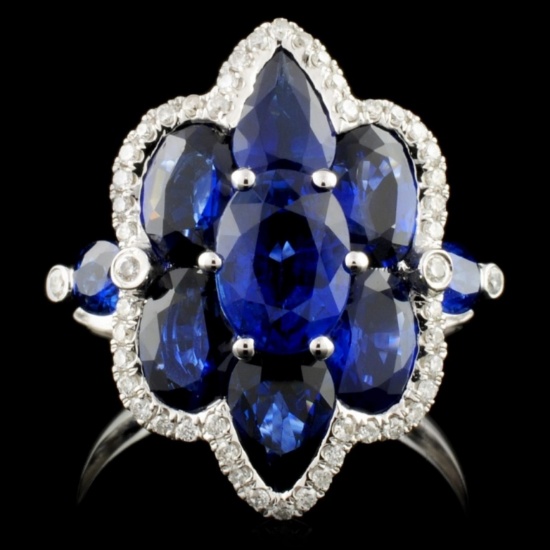 18K Gold 5.03ct Sapphire & 0.18ct Diamond Ring