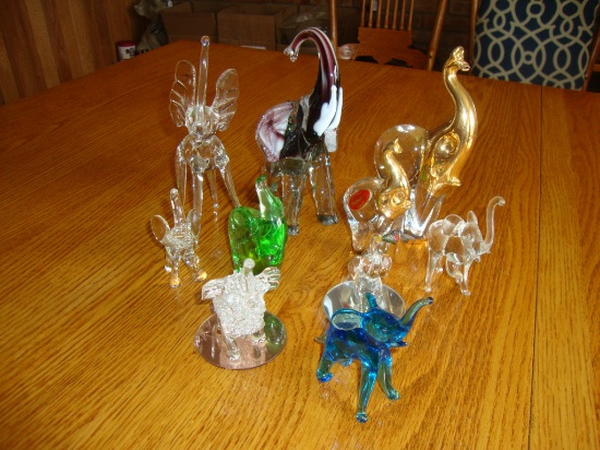 Group of 10 Glass Elephants (2 are Murano w/gold trunks)