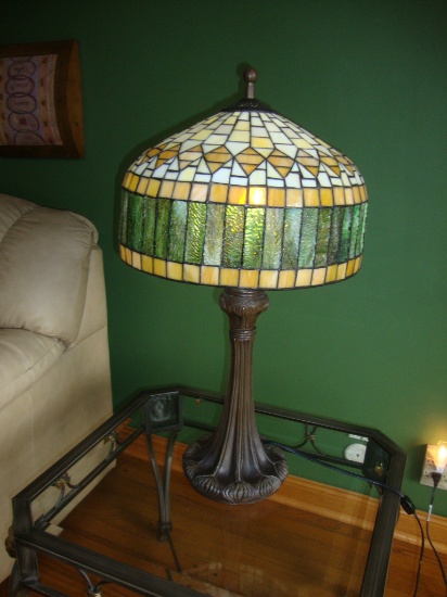 Lamp with leaded glass shade