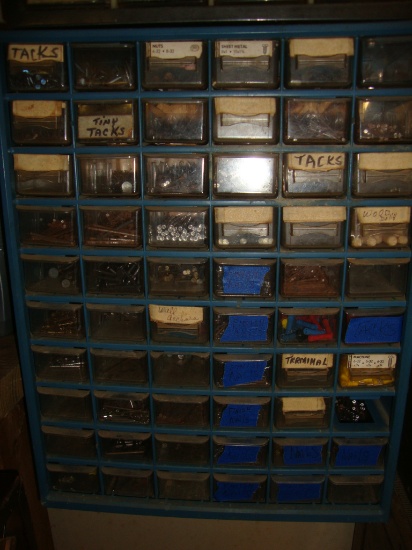 60 drawer parts cabinet: full of misc.
