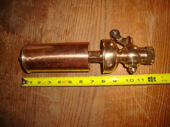 Brass steam whistle 2 3/3"dia-12" long; missing release lever, no makers ma