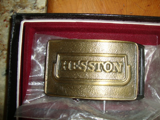Hesston belt buckle collection 1974-2016; missing 2011 & 2013 (42 buckles)