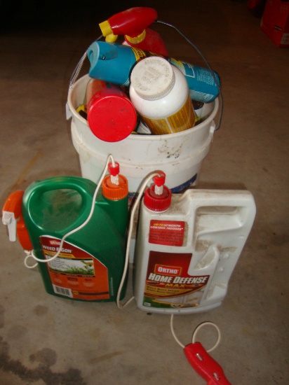 Bucker of lawn care products
