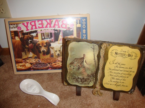 Dog puzzle, plaque & spoon rest