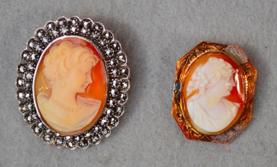 Shell Cameo Sterling Bezel W/ Marchosite, & Shell Cameo